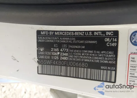 2015 Mercedes-Benz C 300 4Matic/Luxury 4Matic/Sport 4Matic z USA, uszkodzony, nr VIN 55SWF4KB0FU006680